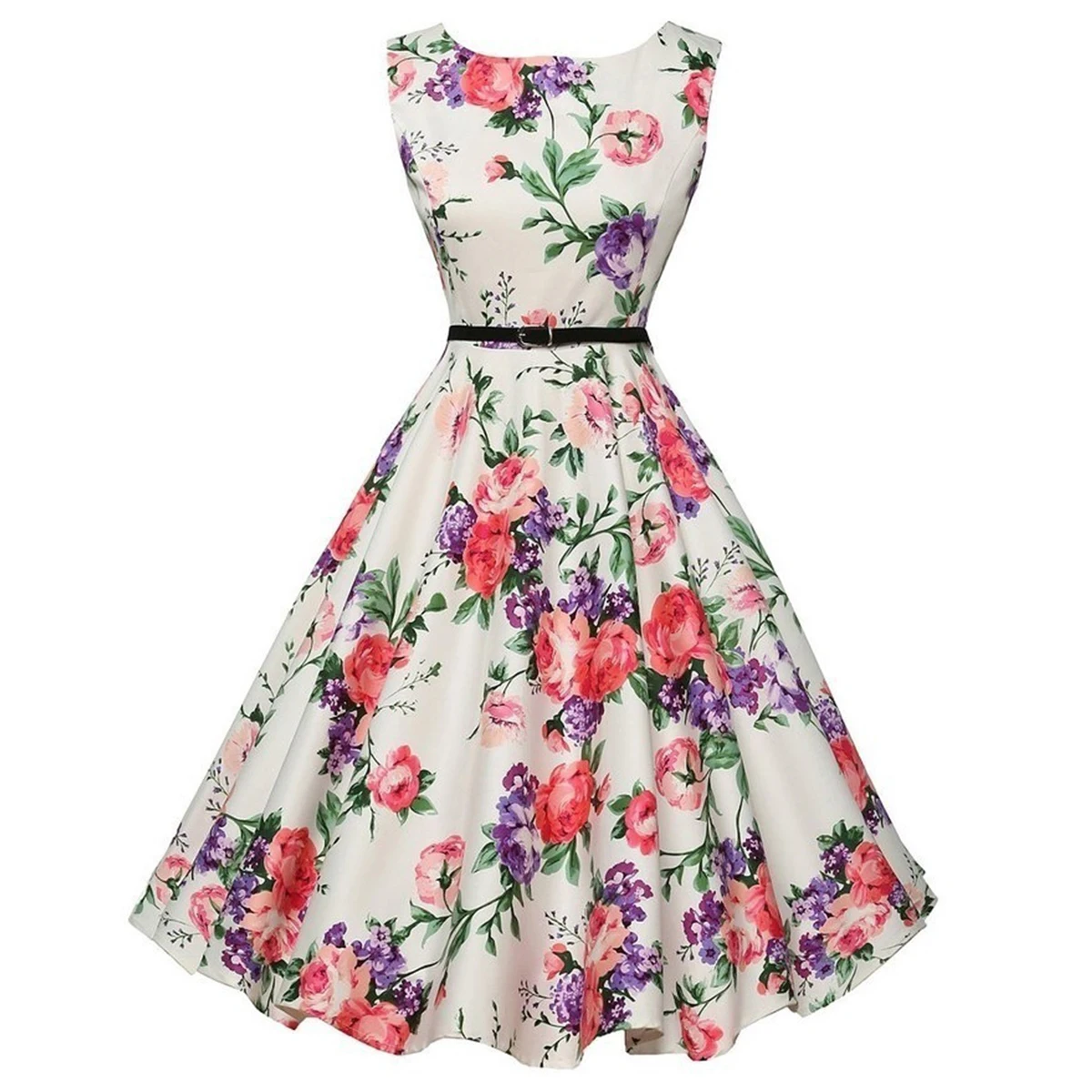 Summer Vestidos Dress Clothing Floral Robe Retro Swing Casual Vintage Rockabilly Dresses thumbnail 6