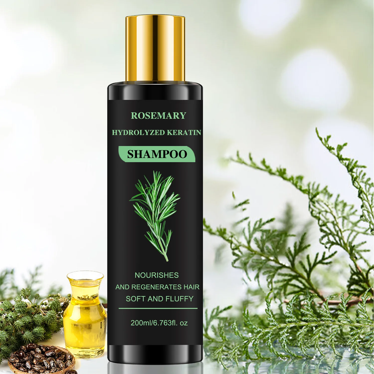 Nourishing Shampoo, Rosemary Shampoo, Cleanses and Strengthens Weak and Brittle Hair, Suitable for All Hair Types 200ml