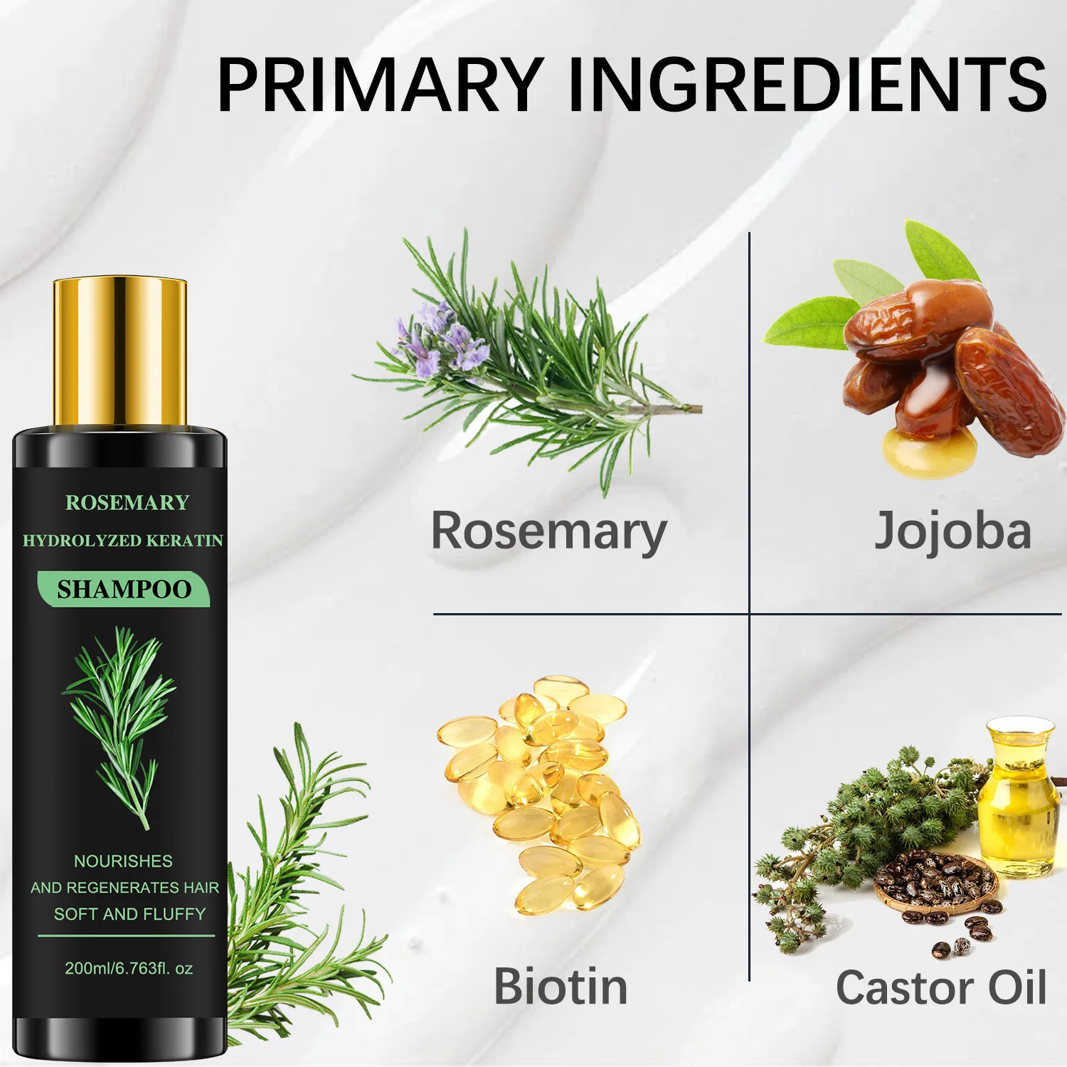 Nourishing Shampoo, Rosemary Shampoo, Cleanses and Strengthens Weak and Brittle Hair, Suitable for All Hair Types 200ml thumbnail 4