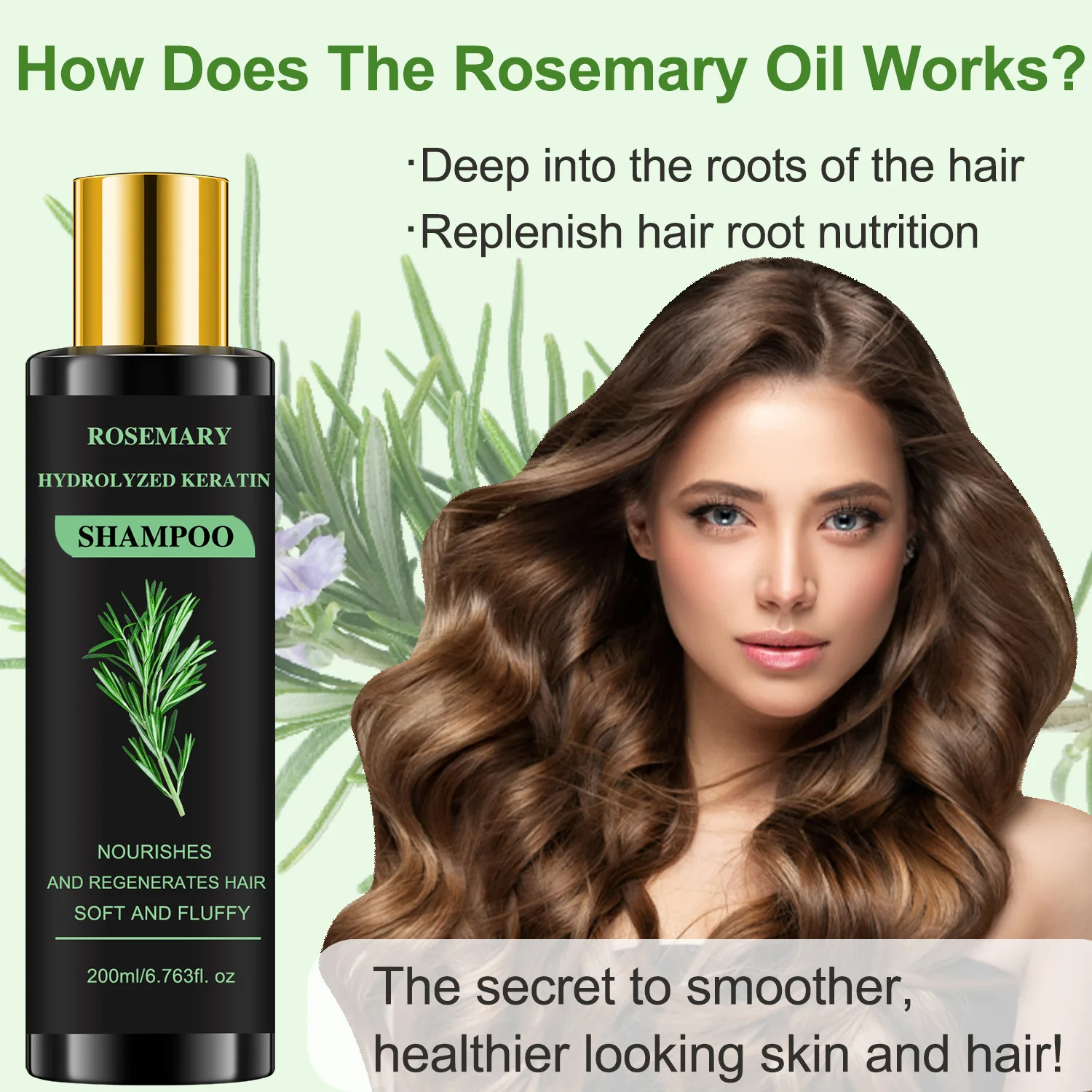Nourishing Shampoo, Rosemary Shampoo, Cleanses and Strengthens Weak and Brittle Hair, Suitable for All Hair Types 200ml thumbnail 3
