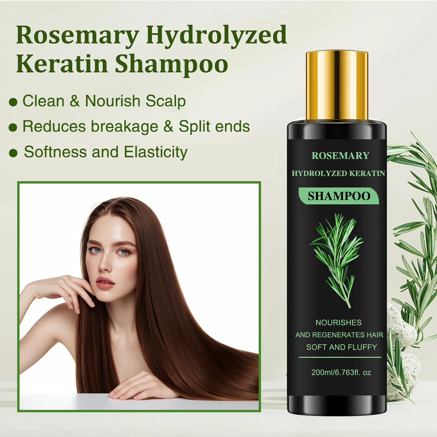 Nourishing Shampoo, Rosemary Shampoo, Cleanses and Strengthens Weak and Brittle Hair, Suitable for All Hair Types 200ml thumbnail 5