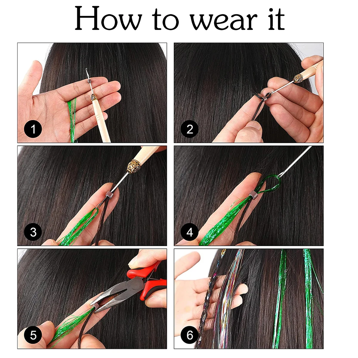 48inch Shiny Sparkle Hair Tinsel Kit Rainbow Women Colorful Glitter Bling Hair Extension Twinkle Hair Dazzles Accessories for thumbnail 3