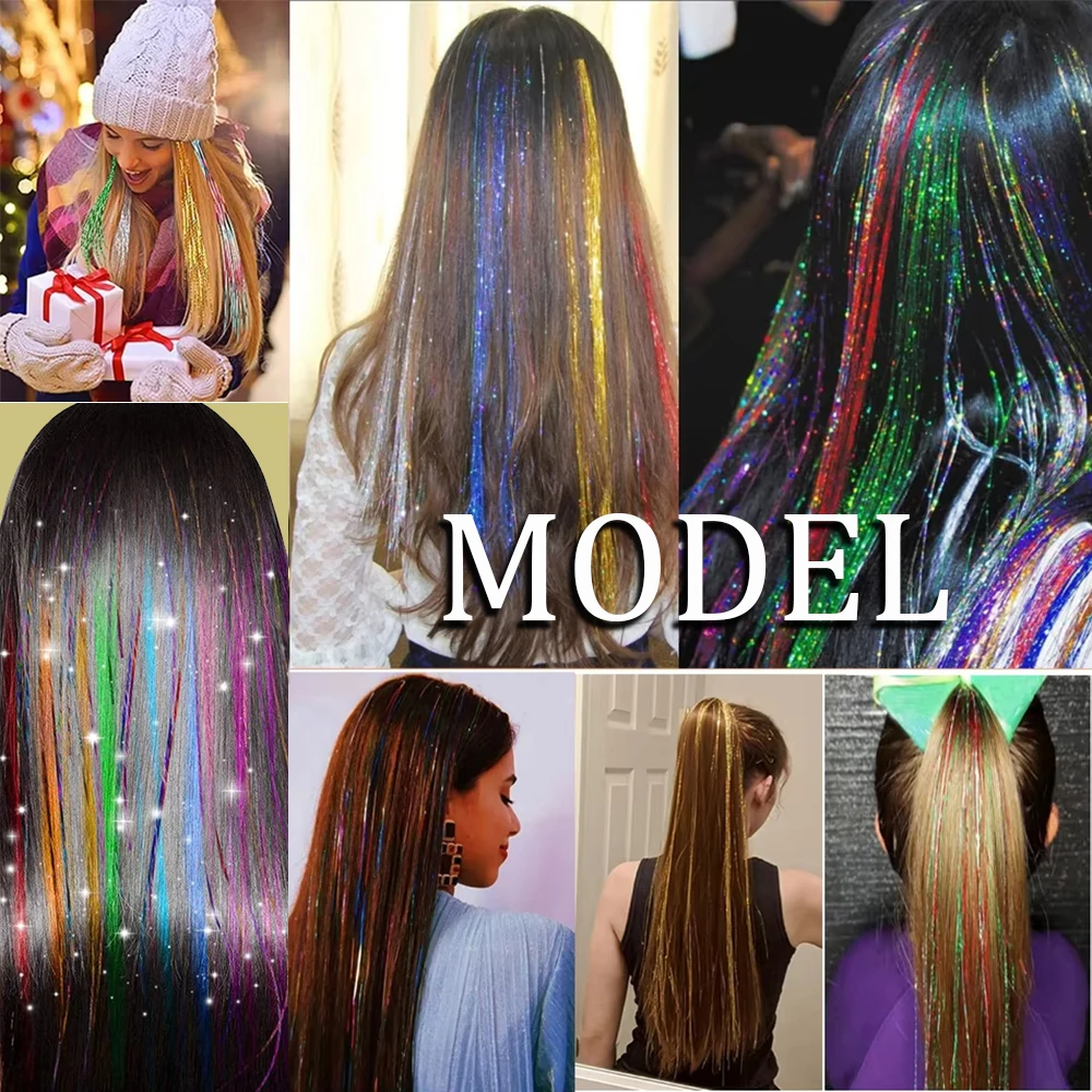 48inch Shiny Sparkle Hair Tinsel Kit Rainbow Women Colorful Glitter Bling Hair Extension Twinkle Hair Dazzles Accessories for thumbnail 5