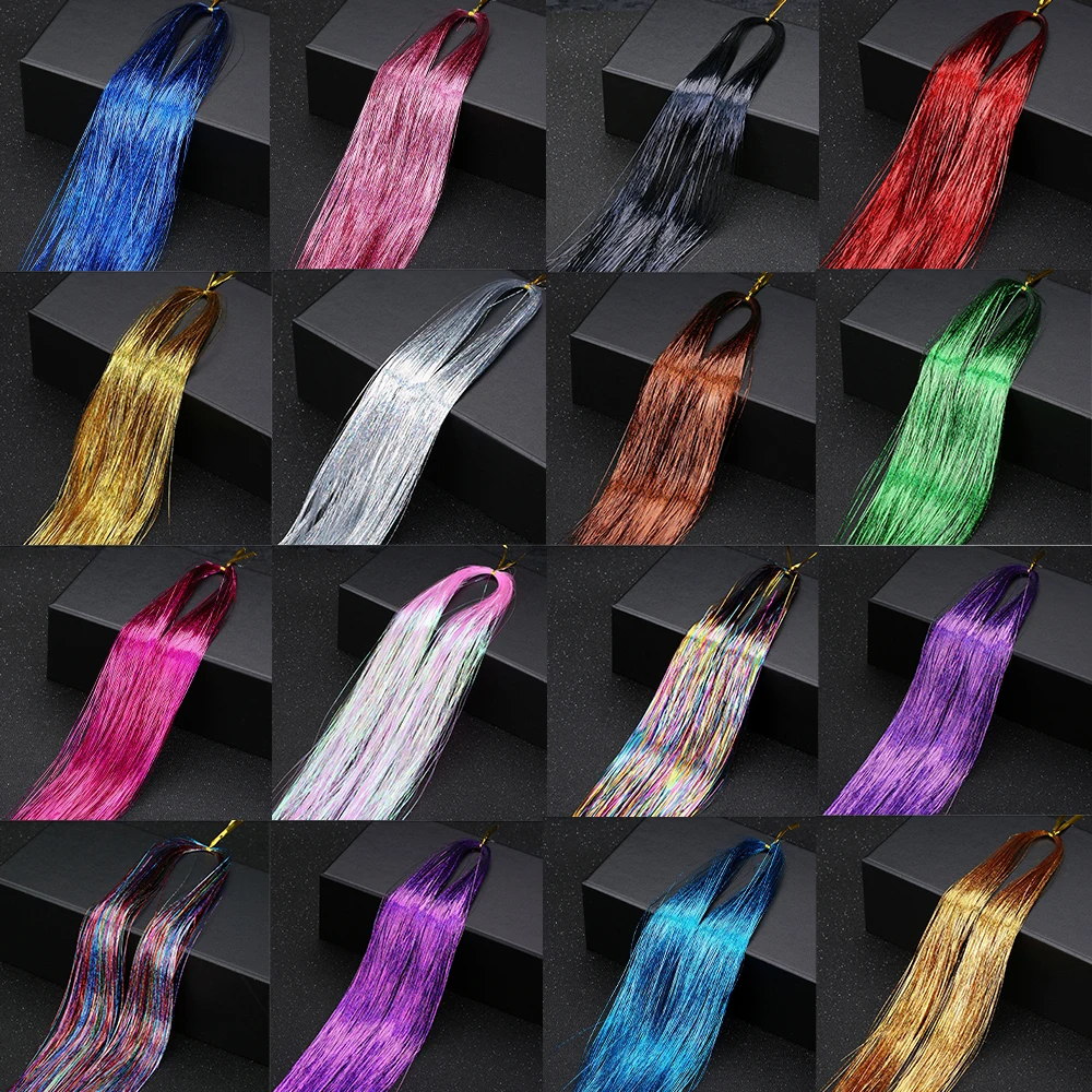 48inch Shiny Sparkle Hair Tinsel Kit Rainbow Women Colorful Glitter Bling Hair Extension Twinkle Hair Dazzles Accessories for thumbnail 6
