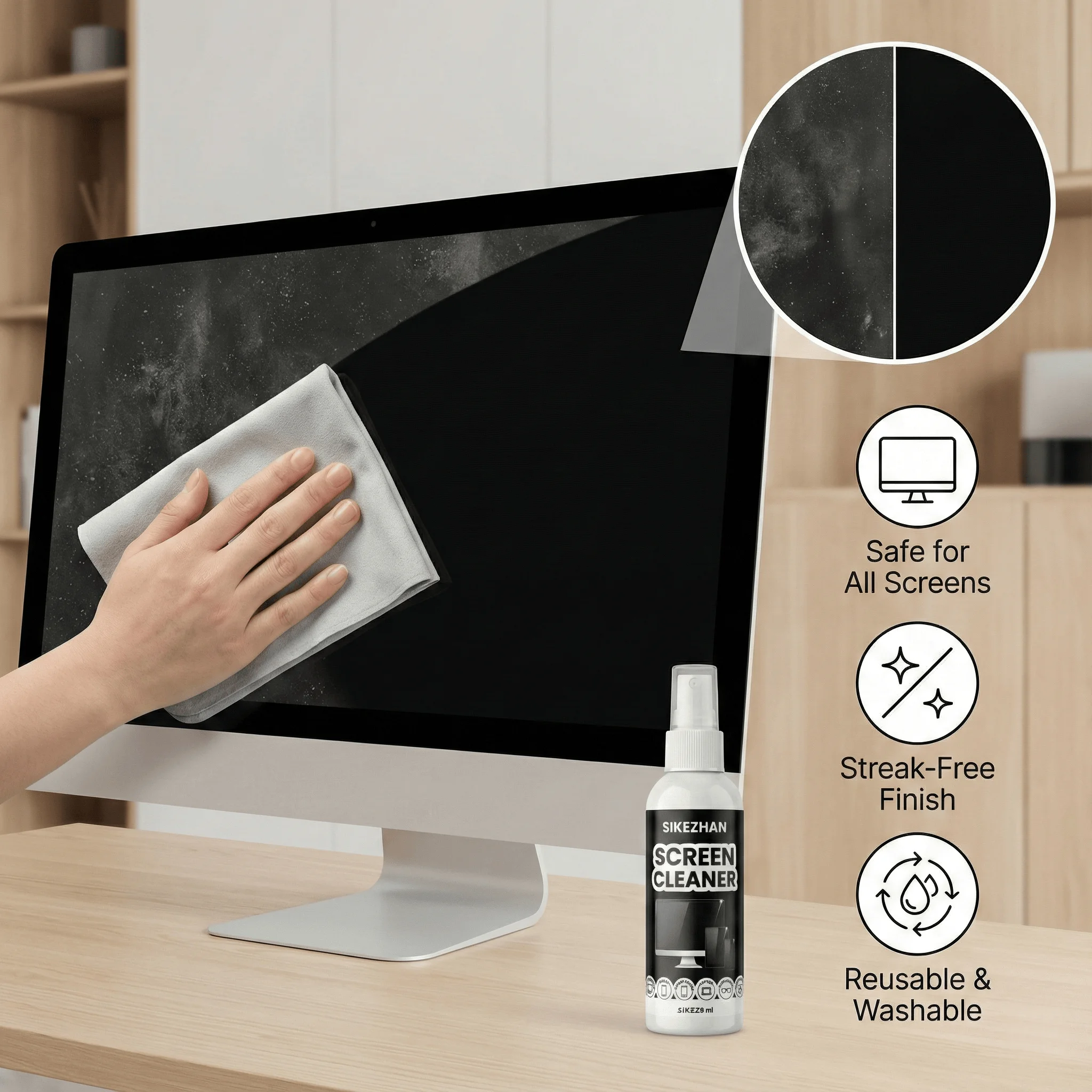 SIKEZHAN Screen Cleaner Kit with Polishing Cloth - Streak-Free Spray for MacBook, iPad, iPhone, Laptop, Monitor & TV (2oz) thumbnail 2
