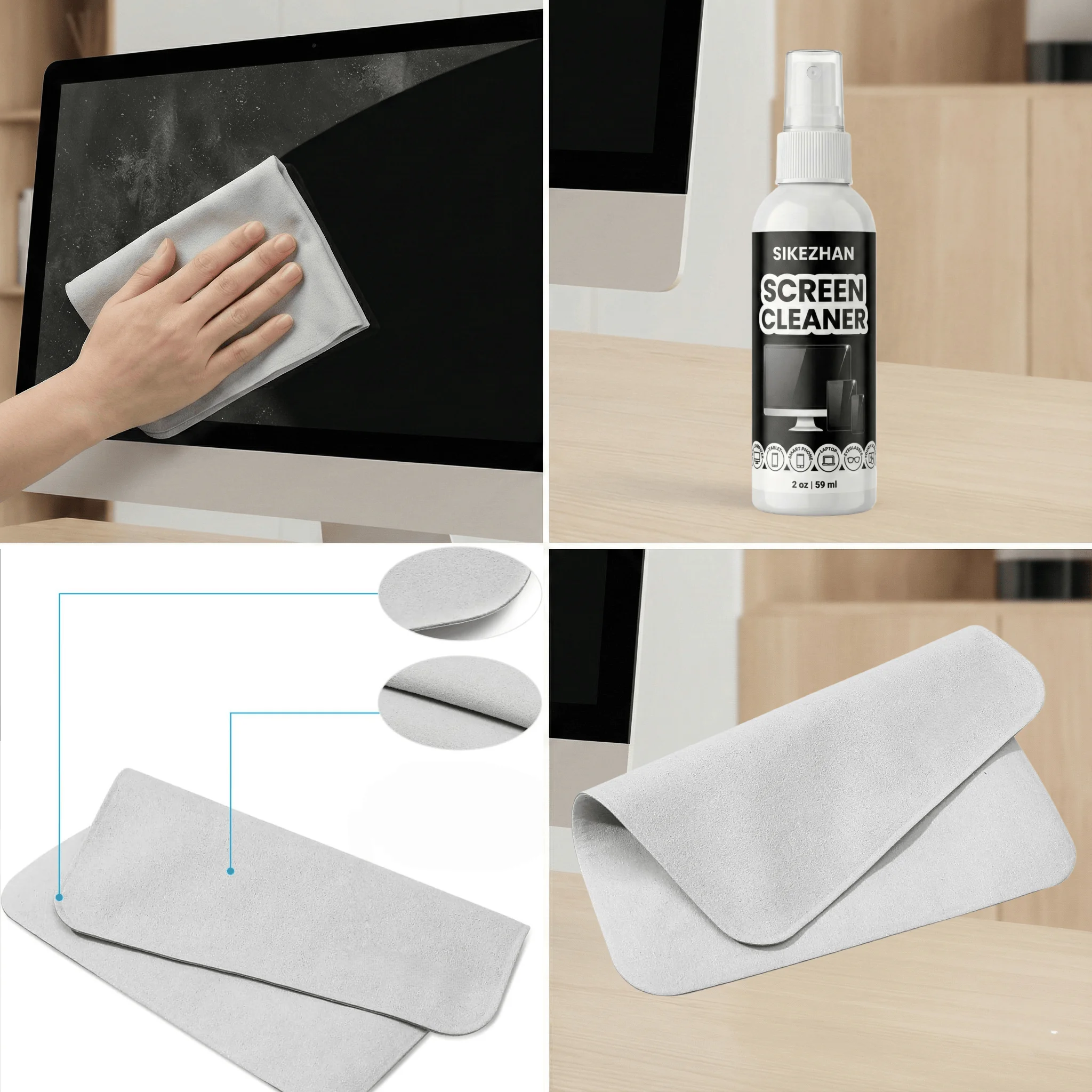 SIKEZHAN Screen Cleaner Kit with Polishing Cloth - Streak-Free Spray for MacBook, iPad, iPhone, Laptop, Monitor & TV (2oz) thumbnail 3