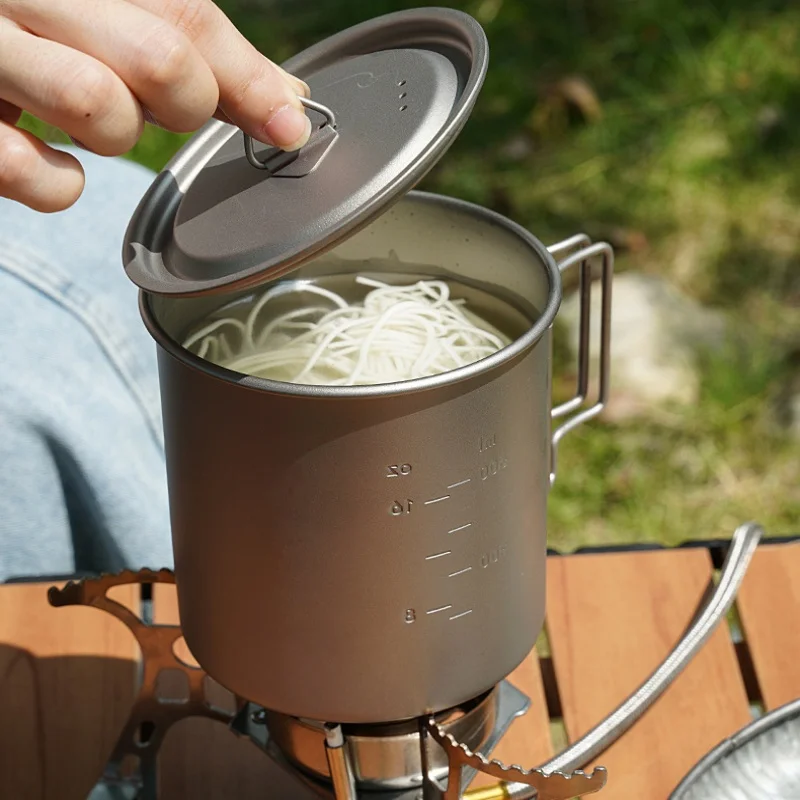 Titanium Camping Mug with Folding Handle Lightweight Portable Outdoor Cup Cooking set Cookware for Hiking Travel thumbnail 5