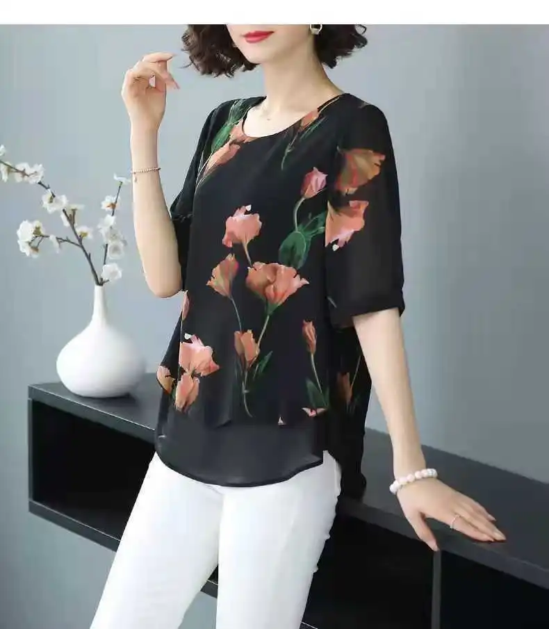 Loose chiffon short sleeved blouse small upper garment woman Western-style cover meat T-shirt temperament female thumbnail 3