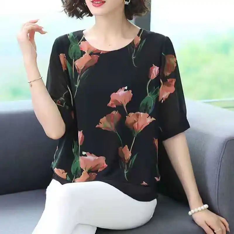 Loose chiffon short sleeved blouse small upper garment woman Western-style cover meat T-shirt temperament female thumbnail 6