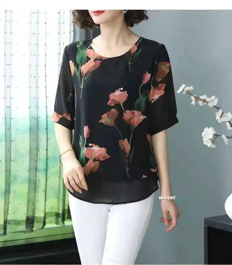 Loose chiffon short sleeved blouse small upper garment woman Western-style cover meat T-shirt temperament female thumbnail 2