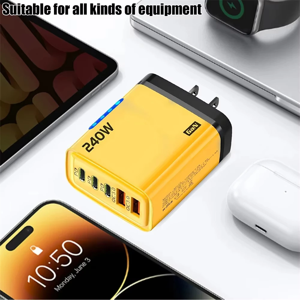 5 in 1 240W GaN Fast Charger With LED Light 2USB+3Type-C Multi Port Phone Charger for iPhone 16 15 pro Samsung Huawei Xiaomi 15 thumbnail 6