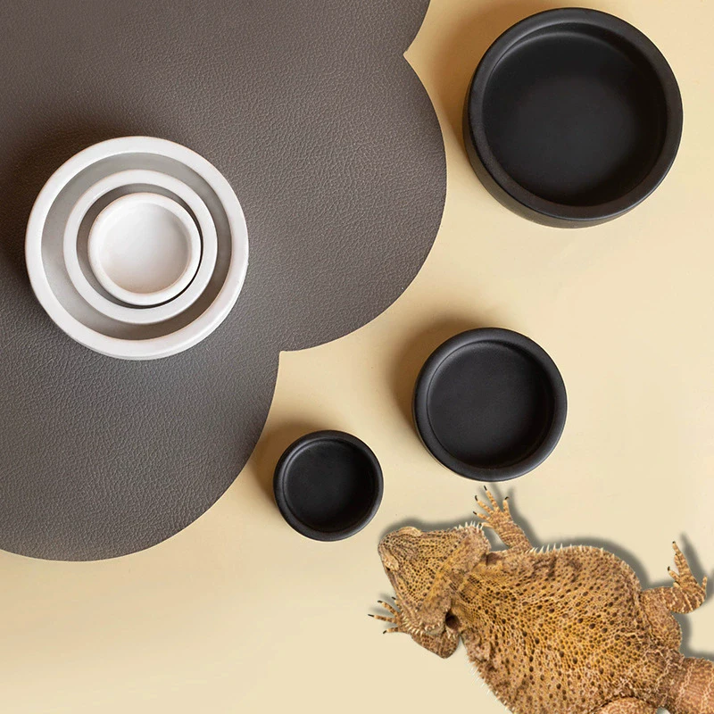 HOT! Reptile Food Bowl Anti-Escape Ceramic Feeder Dish Black White Reptile Water Bowl For Hermit Crab Gecko Chameleon Corn Snake thumbnail 2