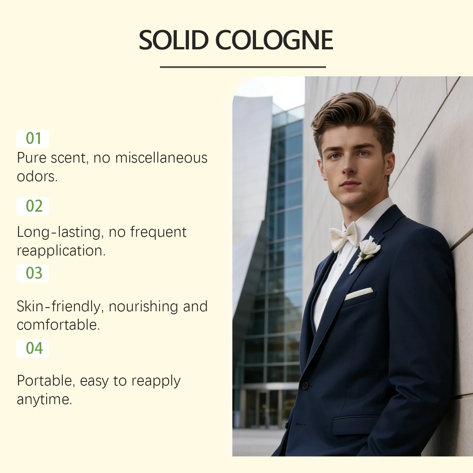 4In1 Pheromone Solid Cologne Woody Scent Set Lasting Natural Fragrance Release Charming Confidence Pocket Deodorant Solid Balm thumbnail 3