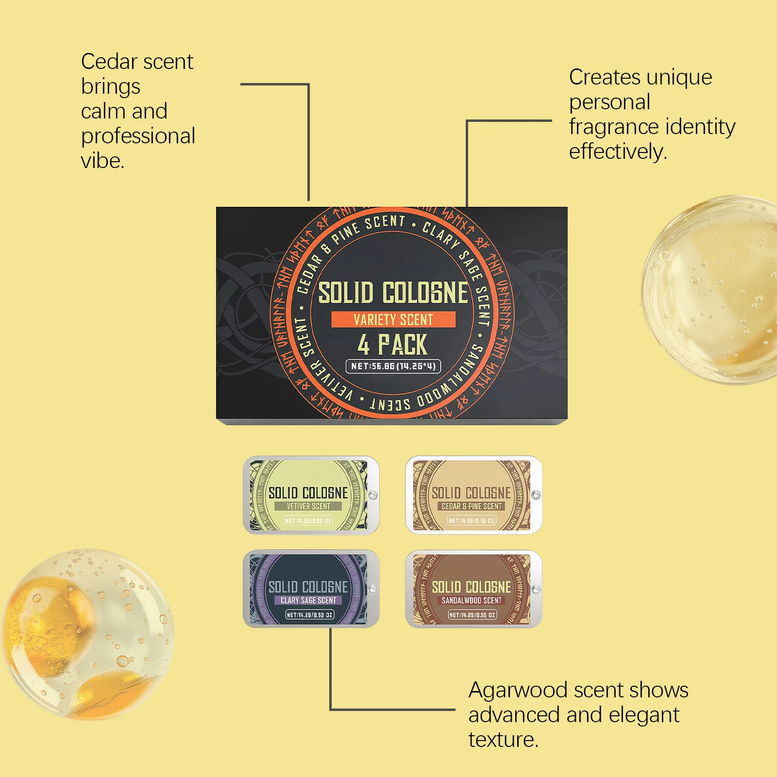 4In1 Pheromone Solid Cologne Woody Scent Set Lasting Natural Fragrance Release Charming Confidence Pocket Deodorant Solid Balm thumbnail 6