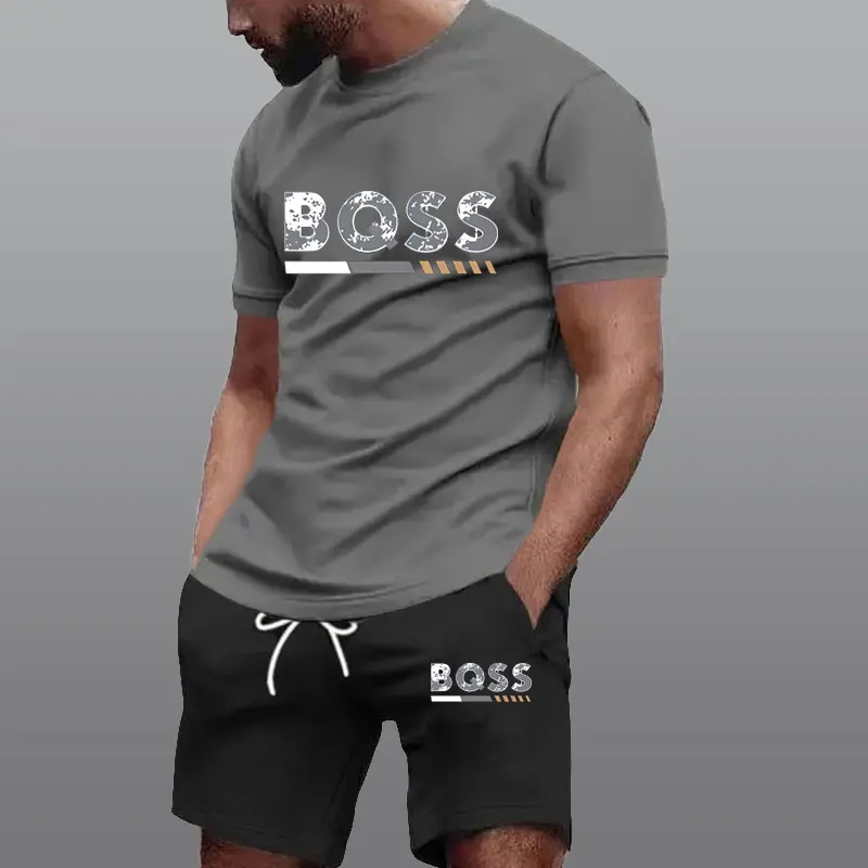 Summer Sportswear Men's Suit Fashion Two-Piece Sports Fitness Running Casual Quick Drying Short Sleeved Shorts Set Men clothing thumbnail 2