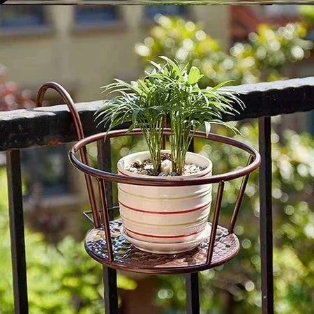 1PC Gardening Pots Outdoor Window Bonsai Stand Decoration Round Iron Art Hanging Baskets Flower Pot Balcony Hanging Plant Racks thumbnail 2