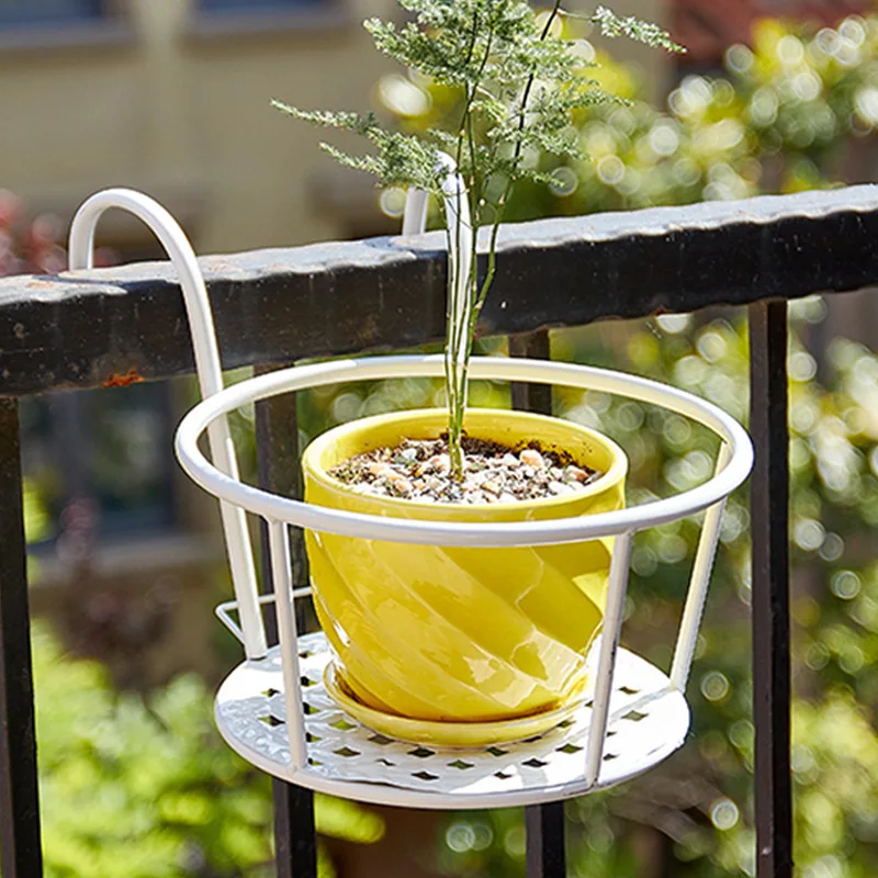 1PC Gardening Pots Outdoor Window Bonsai Stand Decoration Round Iron Art Hanging Baskets Flower Pot Balcony Hanging Plant Racks thumbnail 5