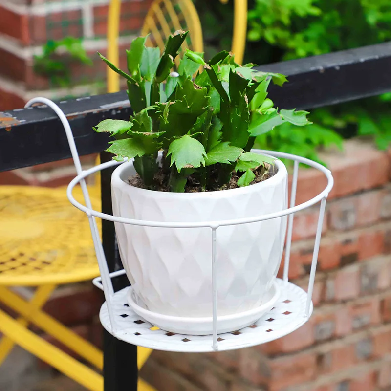 1PC Gardening Pots Outdoor Window Bonsai Stand Decoration Round Iron Art Hanging Baskets Flower Pot Balcony Hanging Plant Racks thumbnail 4