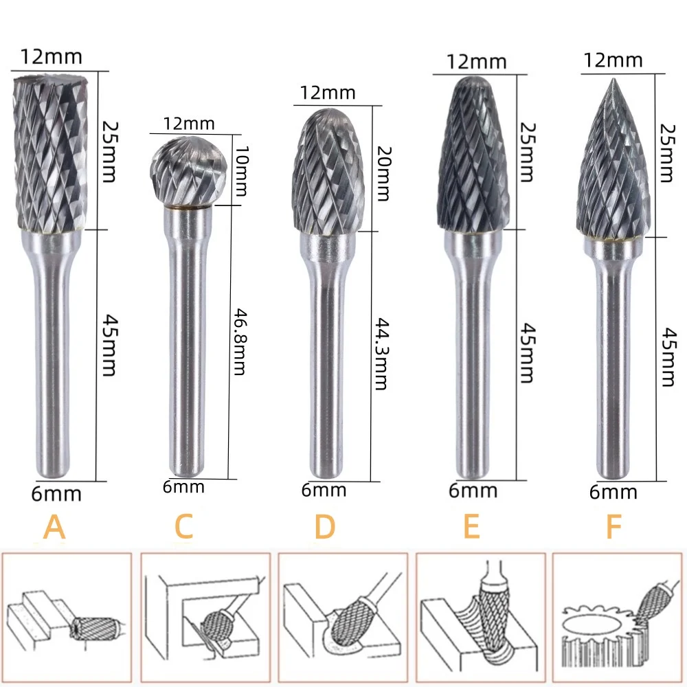 Tungsten Carbide Rotary Burrs 6mm Shank Double Cut Die Grinder Bits for Metal Grinding Deburring Carving thumbnail 6