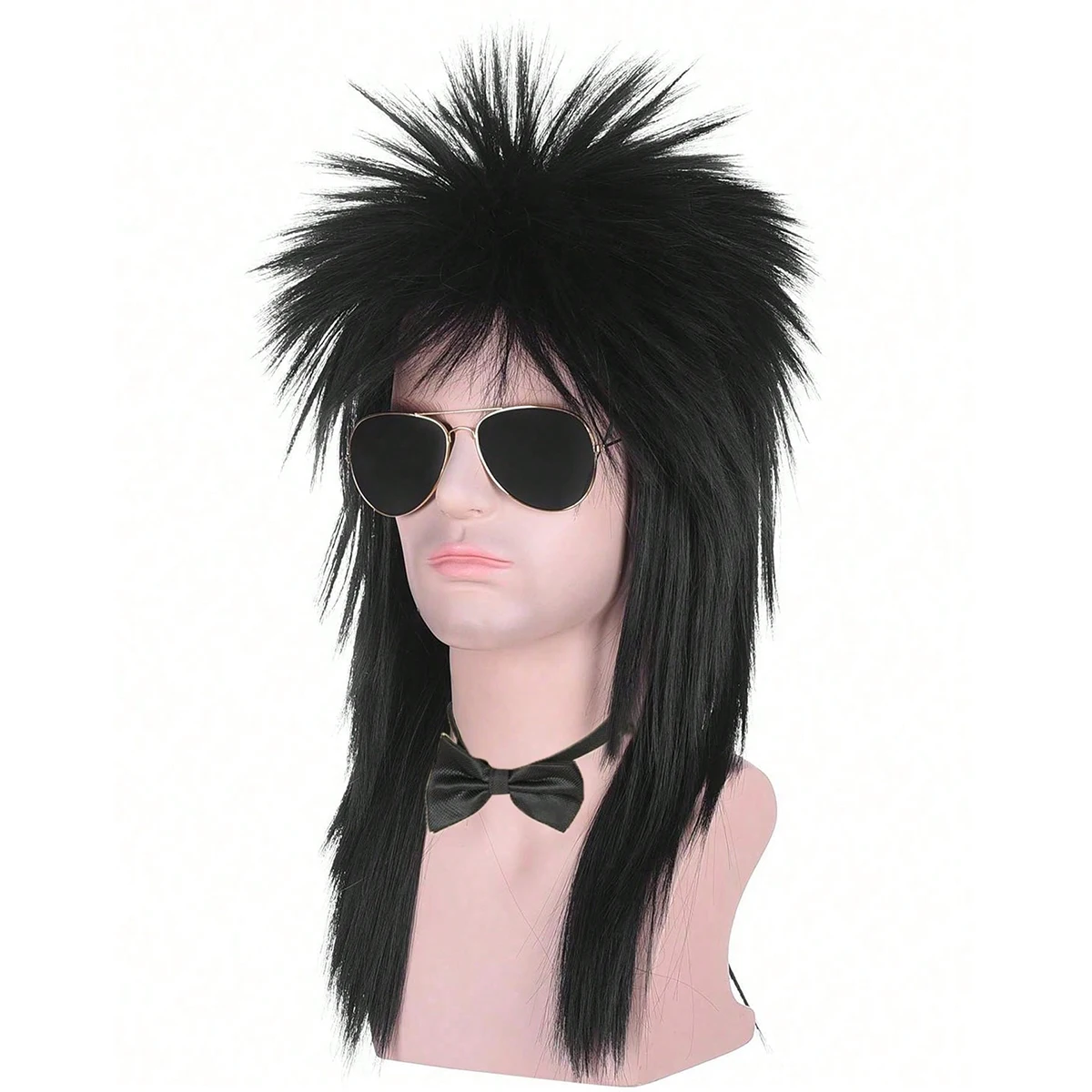 Unisex Long Black 70s 80s Mullet  Glam Rock-Rocker Cosplay Synthetic Wigs For Women And Men's Halloween, Themed Costume Party thumbnail 3