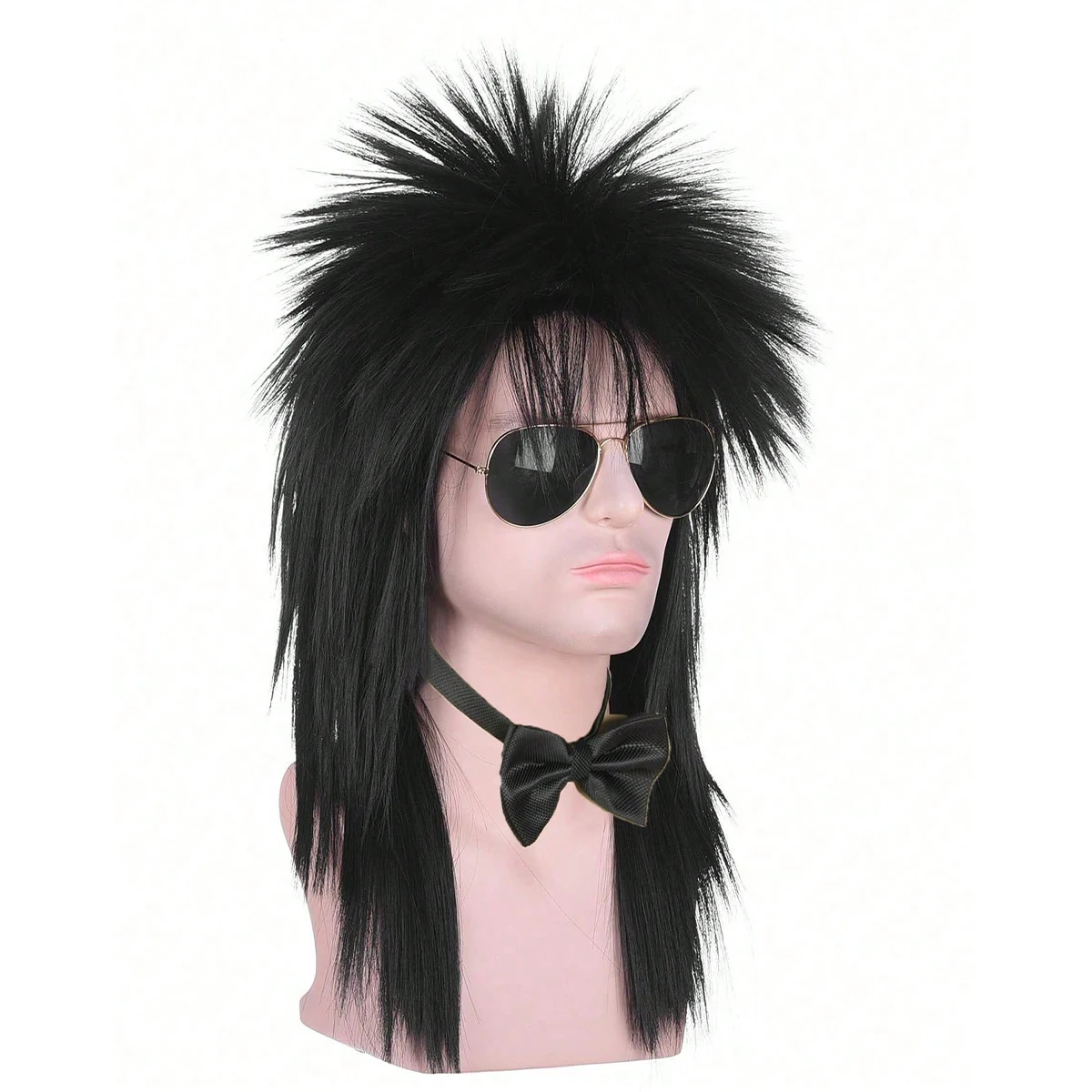 Unisex Long Black 70s 80s Mullet  Glam Rock-Rocker Cosplay Synthetic Wigs For Women And Men's Halloween, Themed Costume Party thumbnail 4