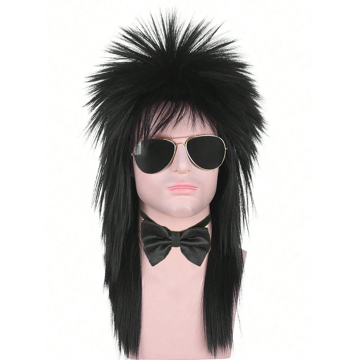 Unisex Long Black 70s 80s Mullet  Glam Rock-Rocker Cosplay Synthetic Wigs For Women And Men's Halloween, Themed Costume Party thumbnail 5