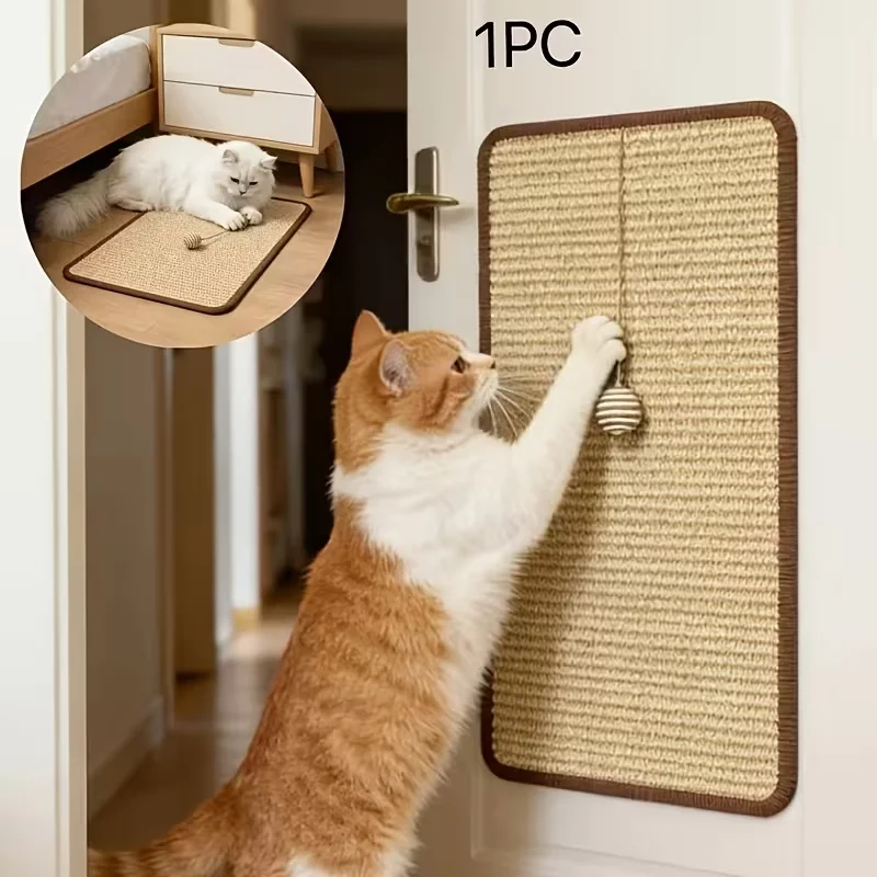 Standing Sisal Cat Scratcher with Hanging Ball, Space Saving Cat Furniture, Protect Sofa Chair Door, No Cat Tree Included thumbnail 3