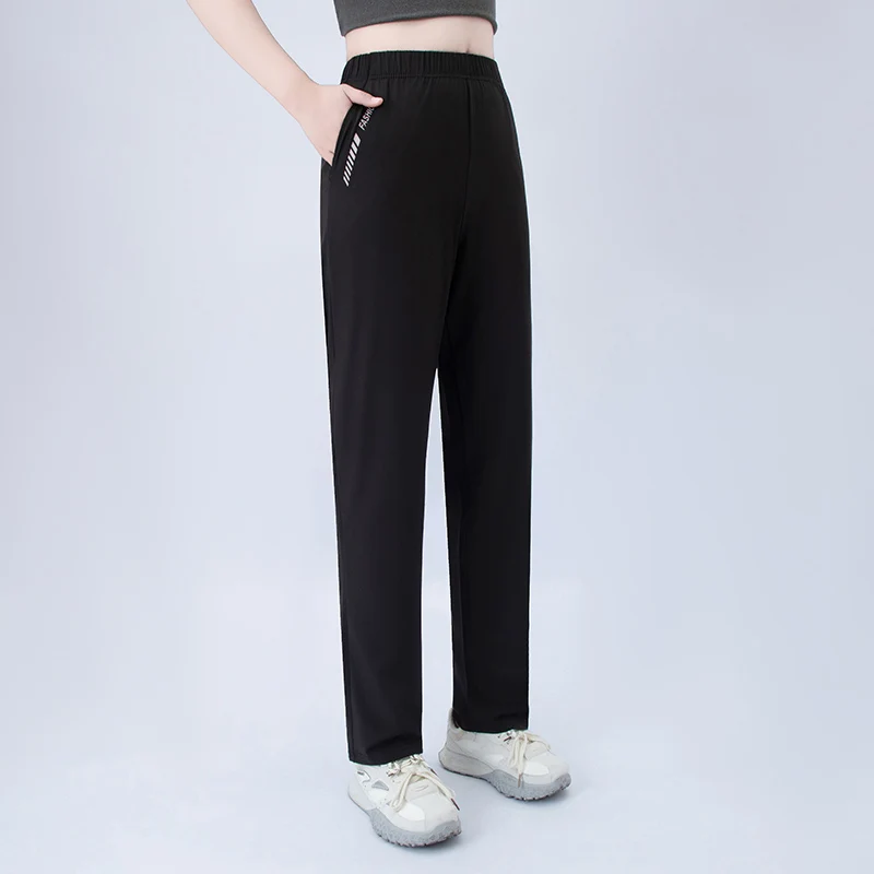 1/3 piece set summer women's letter printed pocket casual pants, comfortable plus size youth student sports running harem pants thumbnail 2