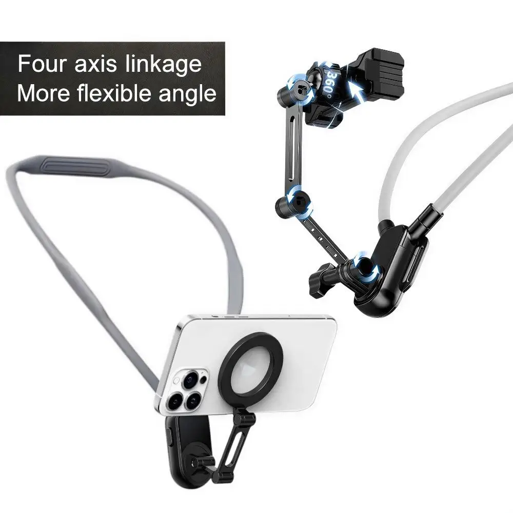 Universal Neck Mount Phone Camera Holder,Magnetic And Clip Compatible With IPhone Samsung 360 Rotation Hands-Free For Video Live