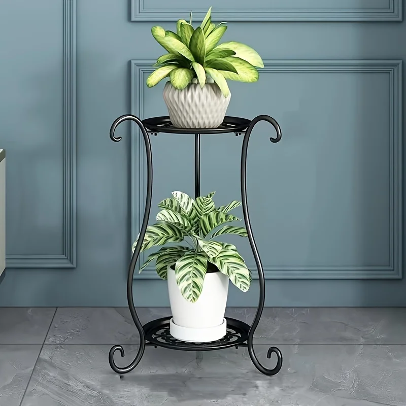 Elegant Double-Layered Metal Flower Rack Stand - Multi-Layer Floor Standing Plant Display with Modern European Style for thumbnail 2