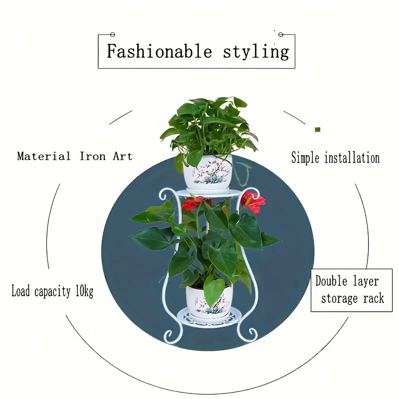 Elegant Double-Layered Metal Flower Rack Stand - Multi-Layer Floor Standing Plant Display with Modern European Style for thumbnail 6