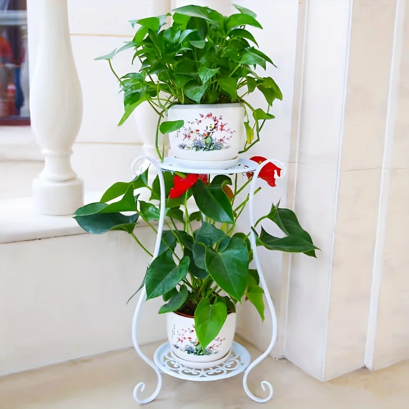 Elegant Double-Layered Metal Flower Rack Stand - Multi-Layer Floor Standing Plant Display with Modern European Style for thumbnail 3