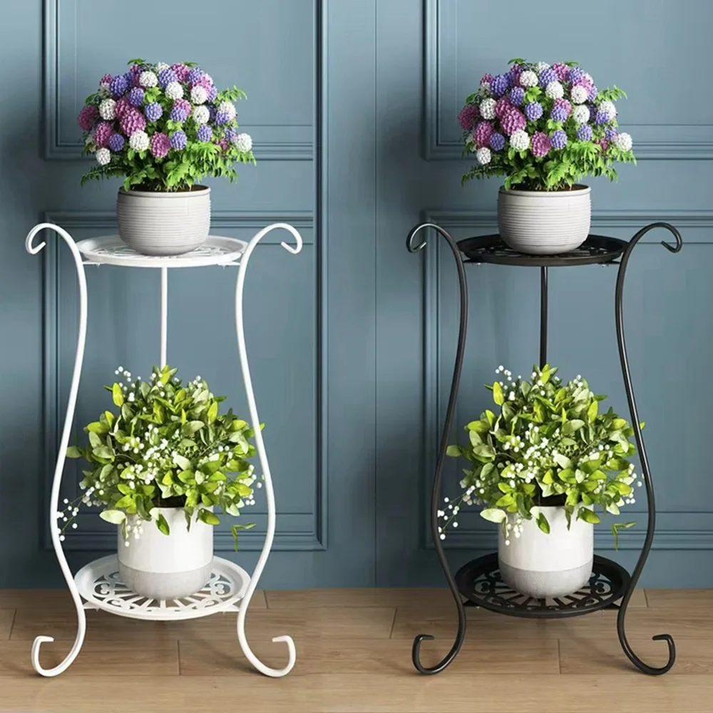 Elegant Double-Layered Metal Flower Rack Stand - Multi-Layer Floor Standing Plant Display with Modern European Style for