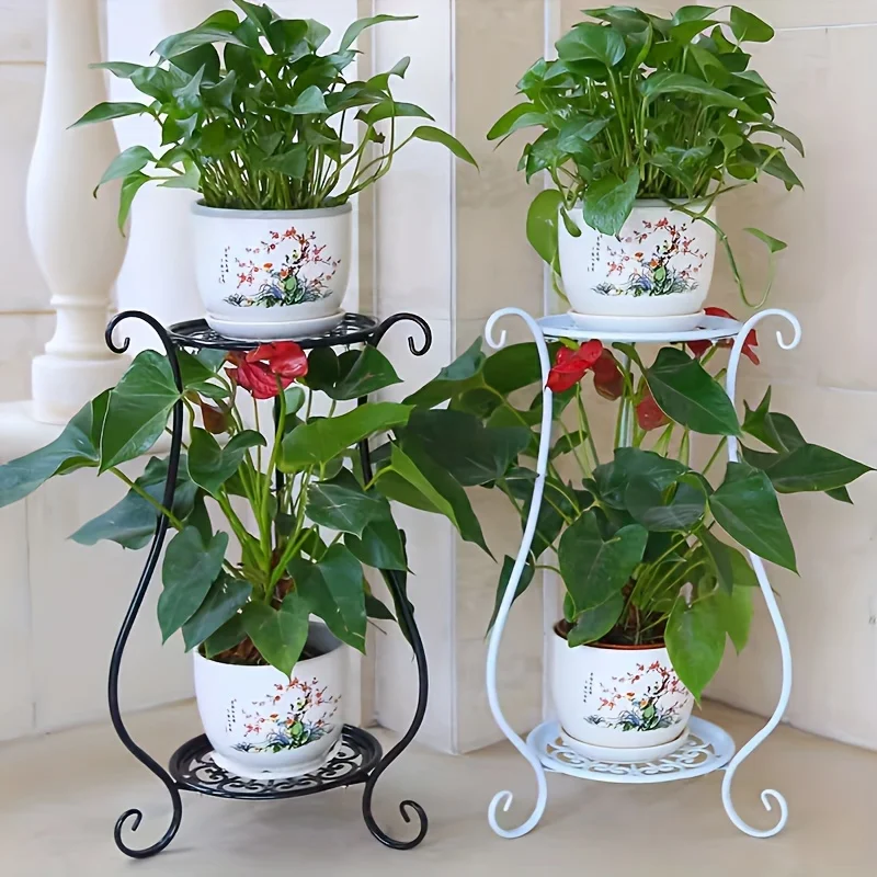 Elegant Double-Layered Metal Flower Rack Stand - Multi-Layer Floor Standing Plant Display with Modern European Style for thumbnail 5