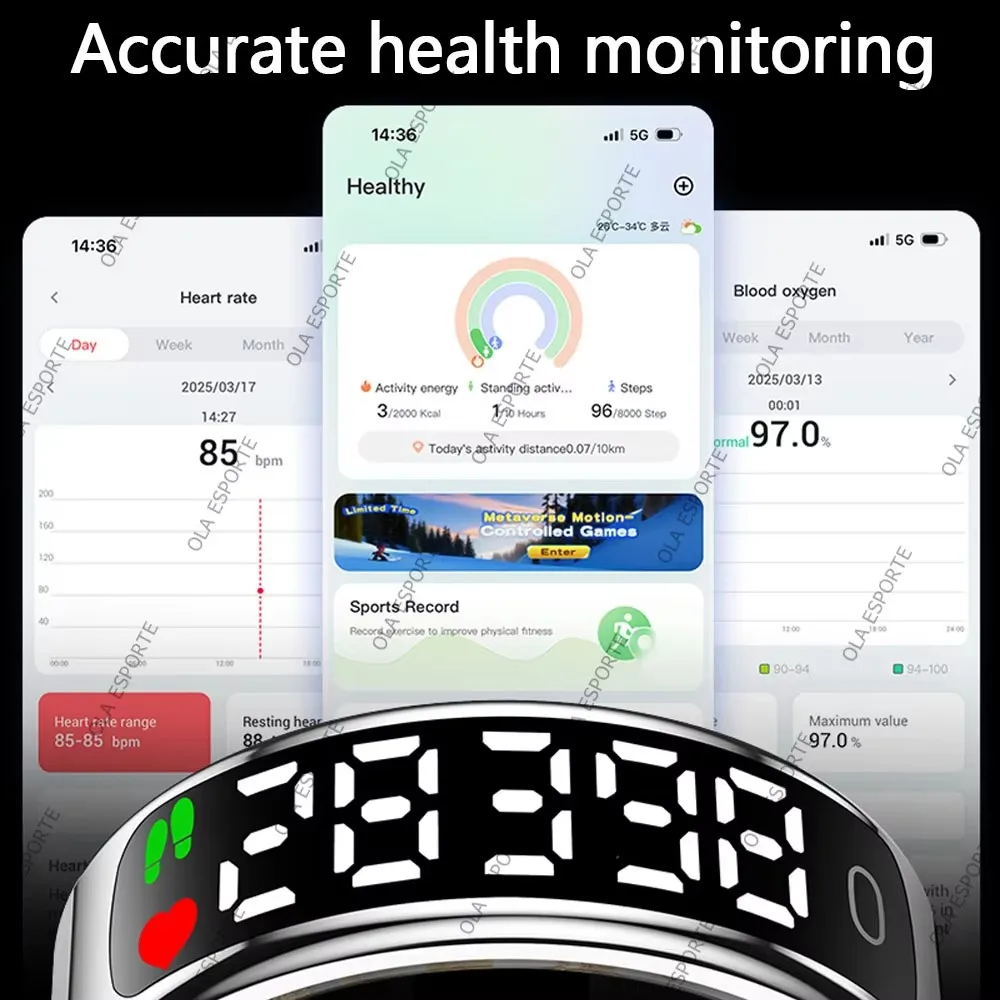 2026 New SR08 Smart Ring Men Women LED Display Screen Heart Rate Blood Oxygen Monitoring 5ATM Waterproof Multi Sports Modes Gift thumbnail 6