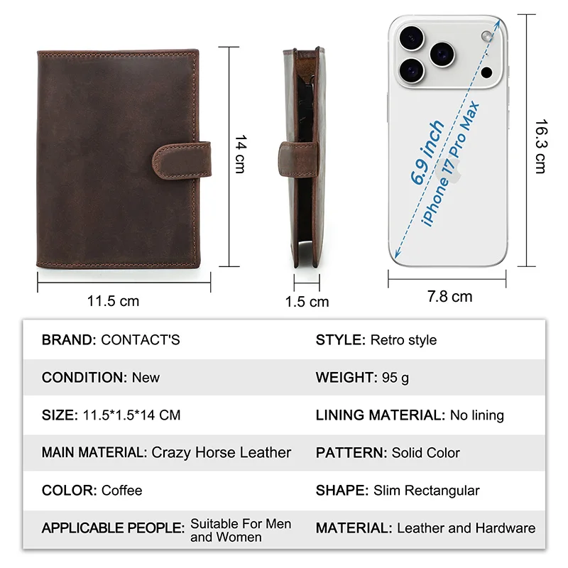 CONTACT'S Retro Genuine Leather Passport Wallet Men RFID AirTag Slot Pen Card Holder Wallet Women Travel Gift Coin Purs thumbnail 4