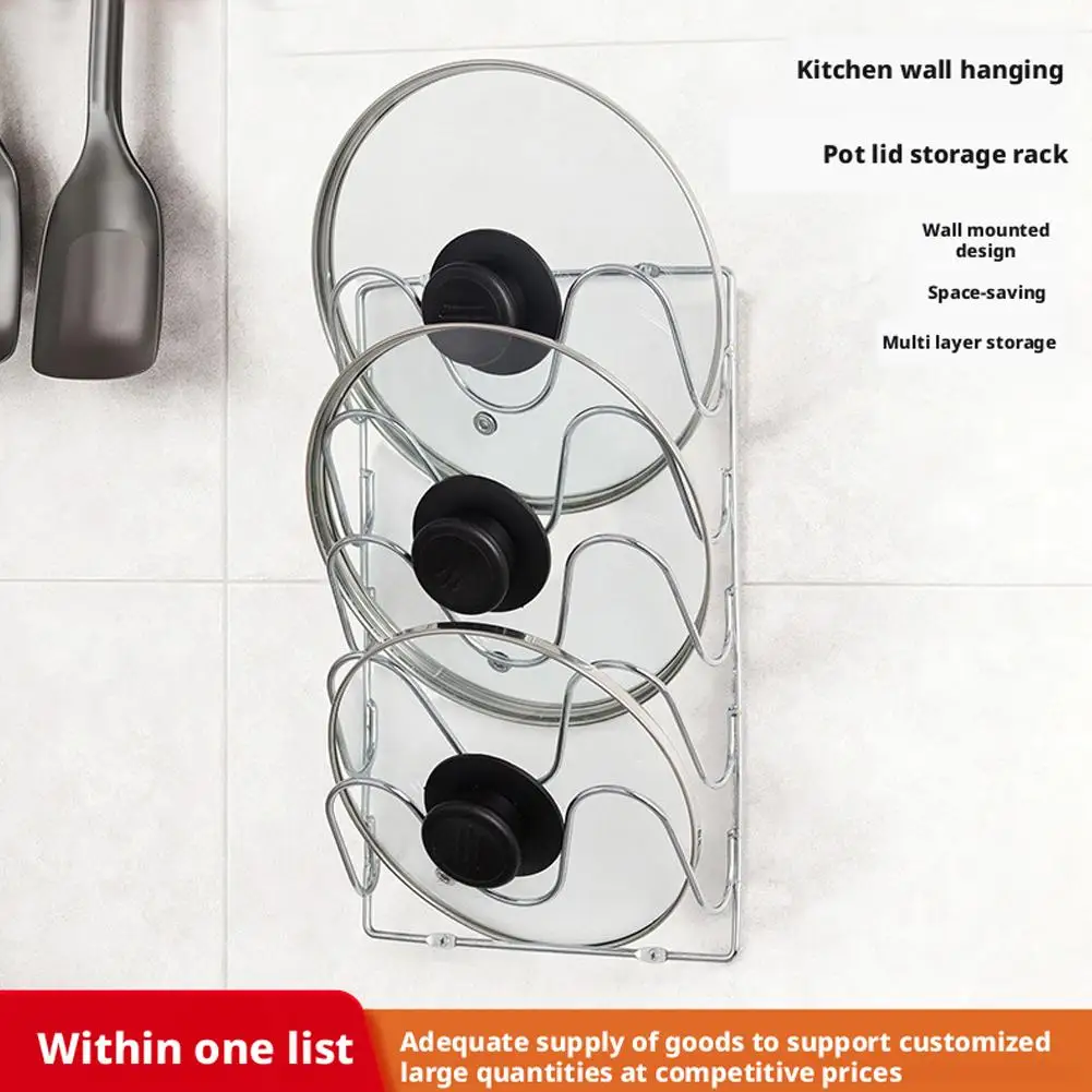 Kitchen Organizer Rack Wall Hanging Pot Cover Rack Five-Layer Pot Lid Metal Rust-Free Multifunctional Rack Pot Lid Storage Rack thumbnail 5