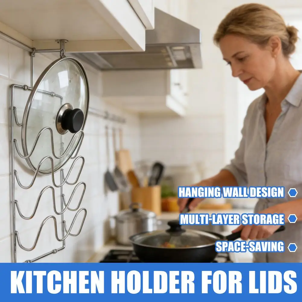Kitchen Organizer Rack Wall Hanging Pot Cover Rack Five-Layer Pot Lid Metal Rust-Free Multifunctional Rack Pot Lid Storage Rack thumbnail 4