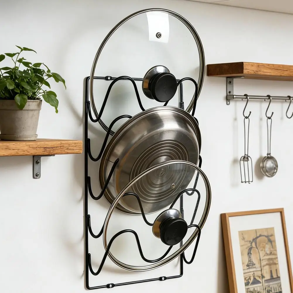 Kitchen Organizer Rack Wall Hanging Pot Cover Rack Five-Layer Pot Lid Metal Rust-Free Multifunctional Rack Pot Lid Storage Rack thumbnail 2
