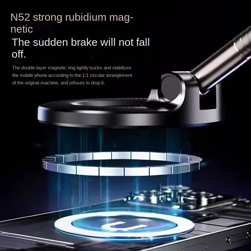 Strong Magnetic Car Phone Holder Foldable Magsafe Design 360° Adjustable Vacuum Mount for Car/Desk/Bathroom/Universal Use Metal thumbnail 3