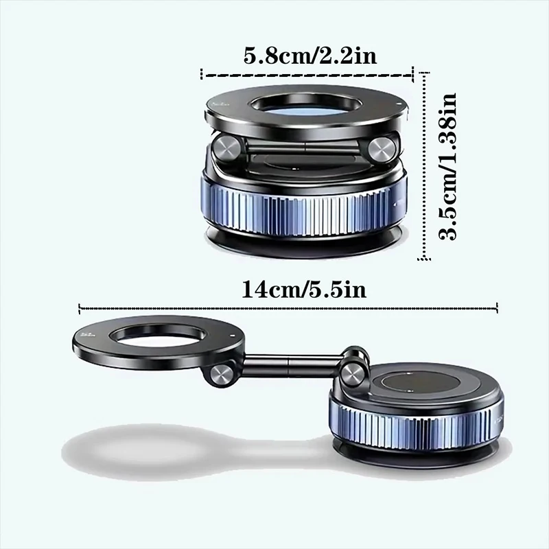 Strong Magnetic Car Phone Holder Foldable Magsafe Design 360° Adjustable Vacuum Mount for Car/Desk/Bathroom/Universal Use Metal thumbnail 6