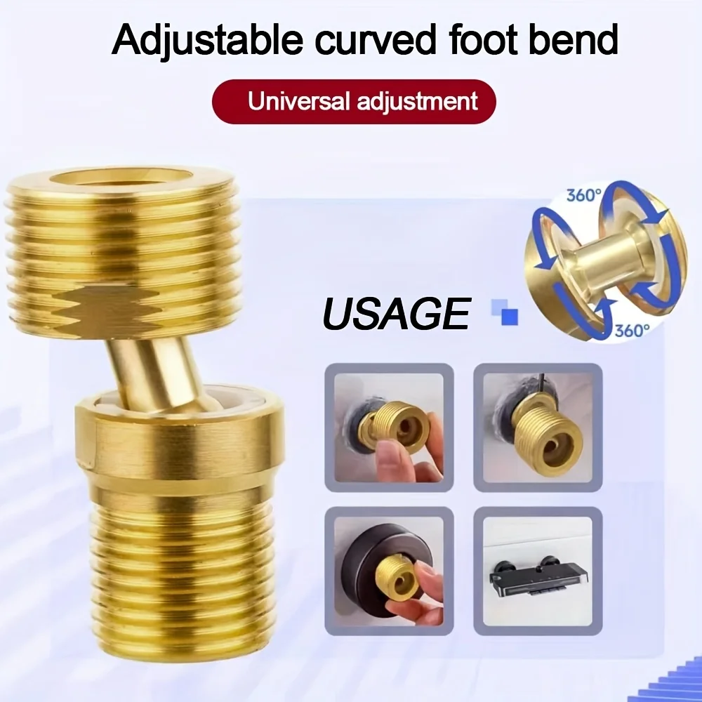 Wall Mounted Eccentric Screw Brass 360° Rotatable Adjustable Angled Curved Foot Universal Curved Foot Shower Faucet Adapter thumbnail 2