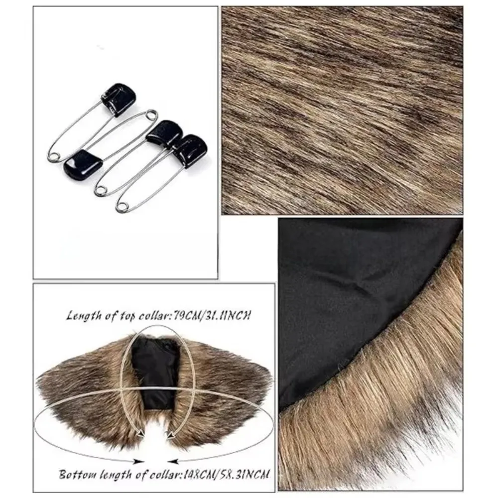 Unisex Shoulder Cloak Medieval Viking Cape Pirate Design Cosplay Costume Faux Fur Cloak Hunter Style Fur Shawl thumbnail 6