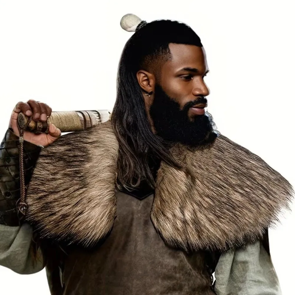 Unisex Shoulder Cloak Medieval Viking Cape Pirate Design Cosplay Costume Faux Fur Cloak Hunter Style Fur Shawl thumbnail 2