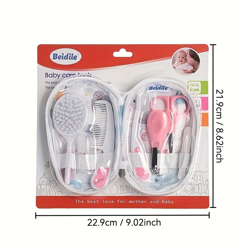 9pcs/set Baby Healthcare & Grooming Kit - Baby Comb, Brush, Finger Toothbrush, Nail Clippers Files, Scissors - Nursery Care Kit thumbnail 6