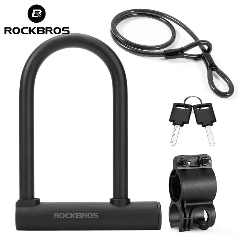 ROCKBROS Anti-Theft Bike U-Lock Optional Cable Combo Zinc Alloy Body with Silicone Waterproof Shell Portable Bicycle Accessories thumbnail 2