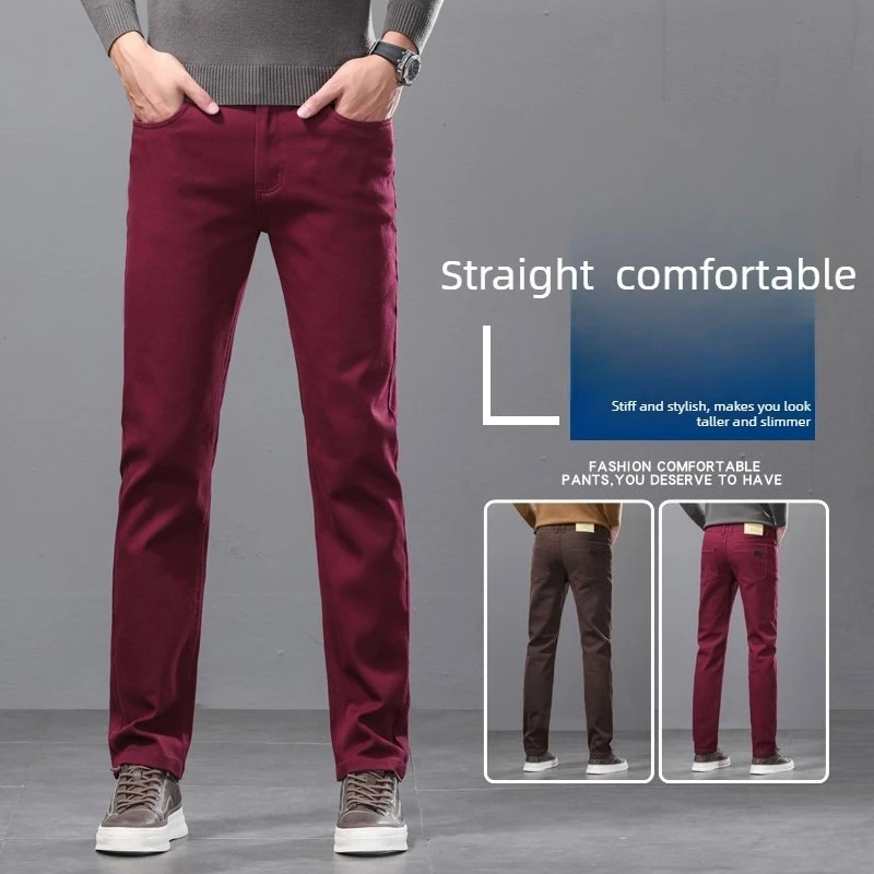 2026 Spring Autumn New Men's Clothing Slim Jeans Fashion Brown Business Casual Stretch Denim Pants Male Brand Trousers 28-44 thumbnail 4