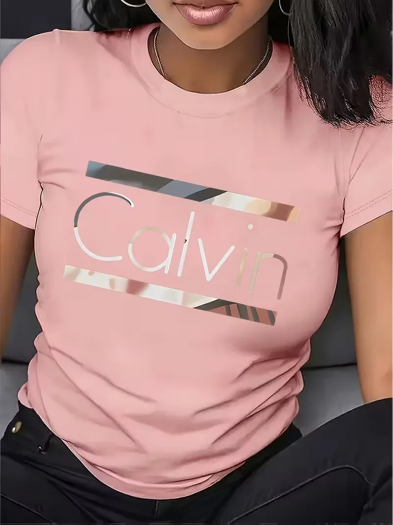 Hot Sale Women's Summer Fashion Casual Calvin Letter Pattern Print Loose Round Neck Short Sleeve Sportswear T-shirt y2k clothes thumbnail 4