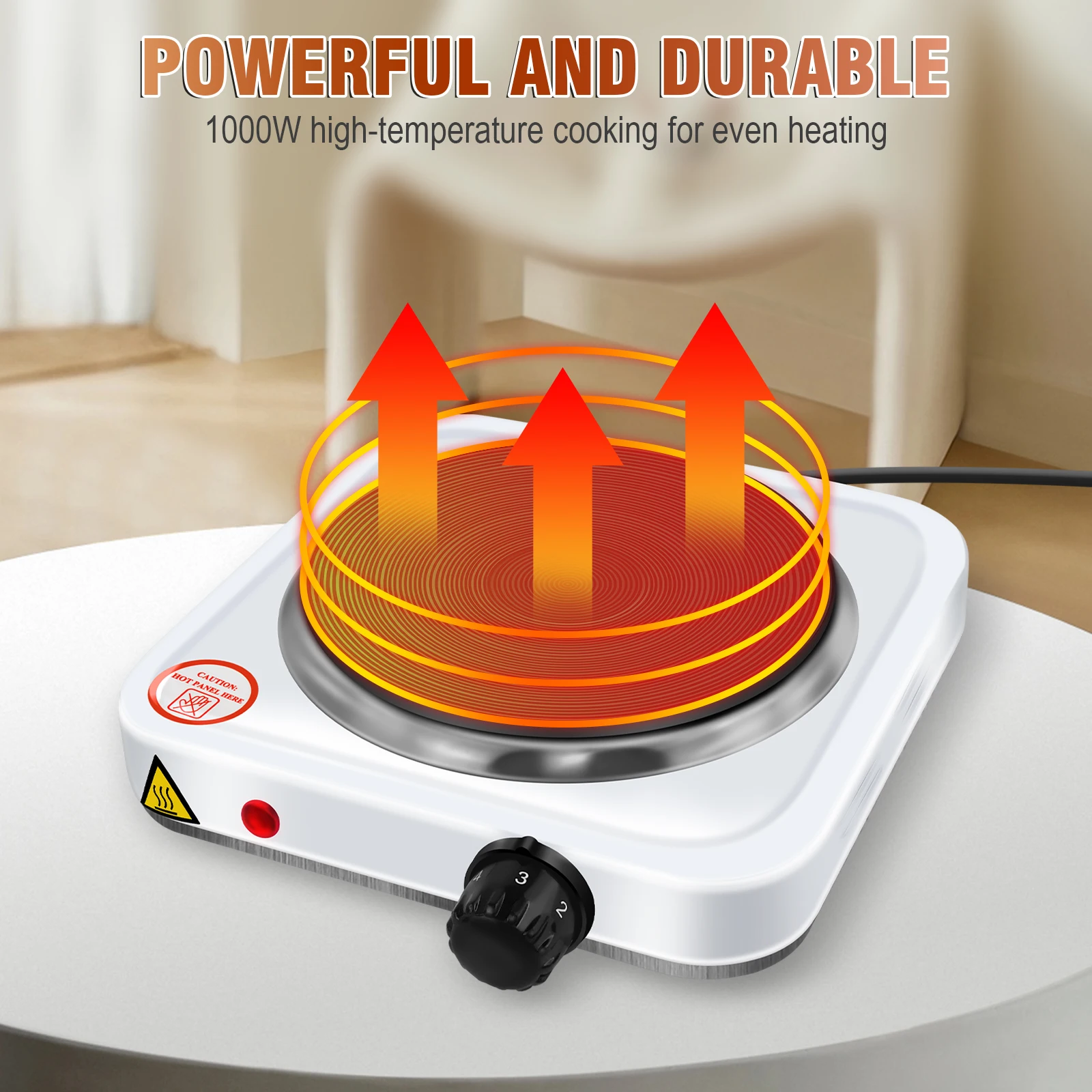 1000W Single Hot Plate for Table Top Cooking Cast Iron Heating Plate Portable Electric Hob with 5 Levels Overheating Protection thumbnail 4