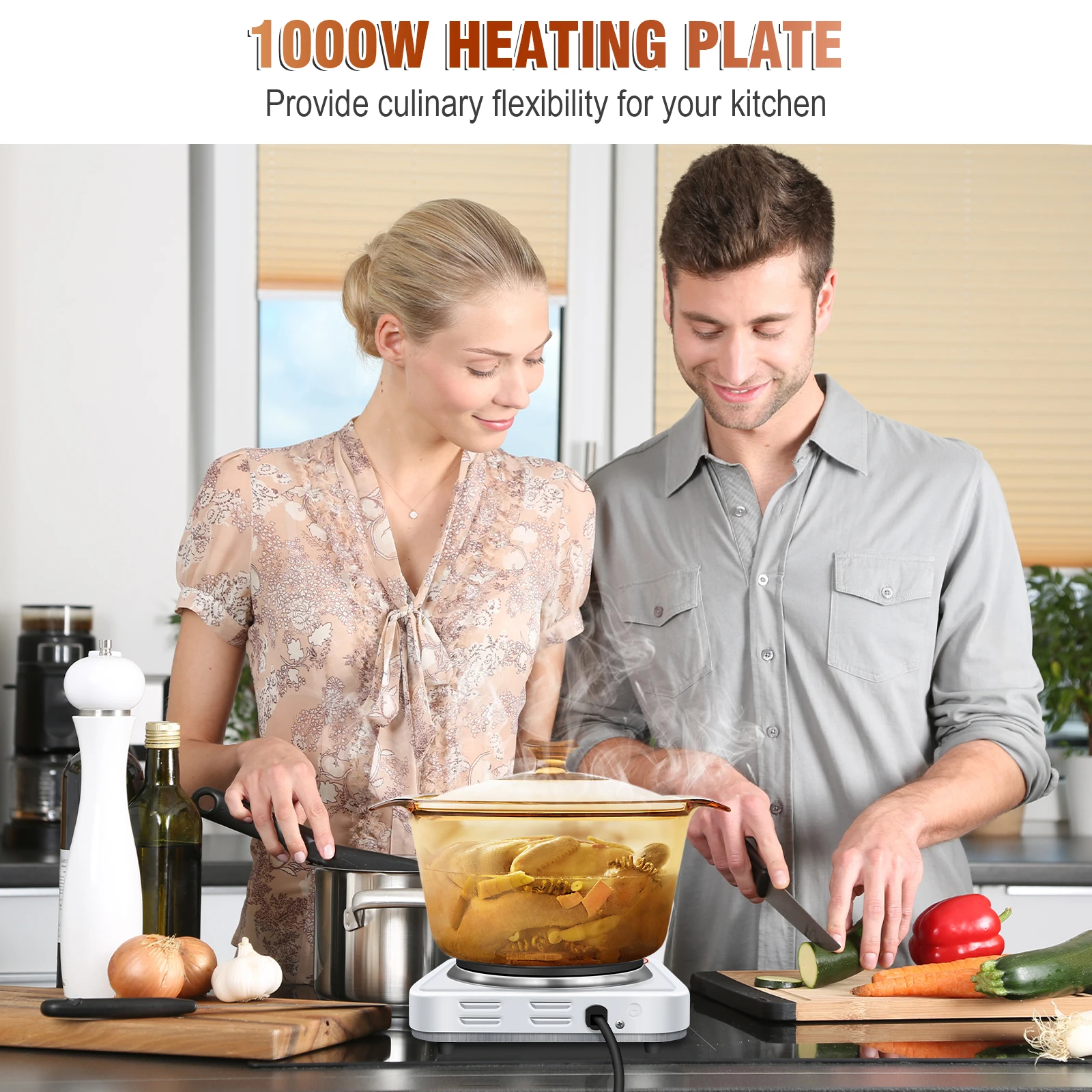 1000W Single Hot Plate for Table Top Cooking Cast Iron Heating Plate Portable Electric Hob with 5 Levels Overheating Protection thumbnail 5
